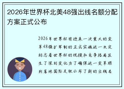 2026年世界杯北美48强出线名额分配方案正式公布 2026年世界杯北美48强出线名额分配方案正式公布
